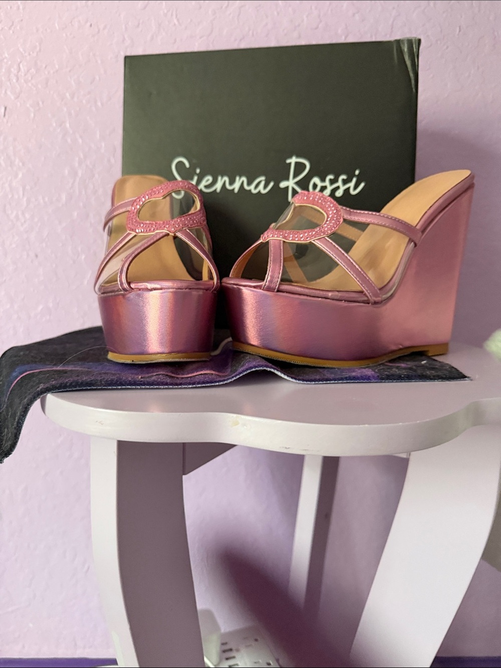 Sienna Rossi Pink Metallic Platform Wedge Sandals
